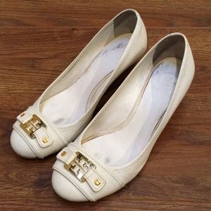 Tory Burch Ivory Wedges with Gold Emblem
